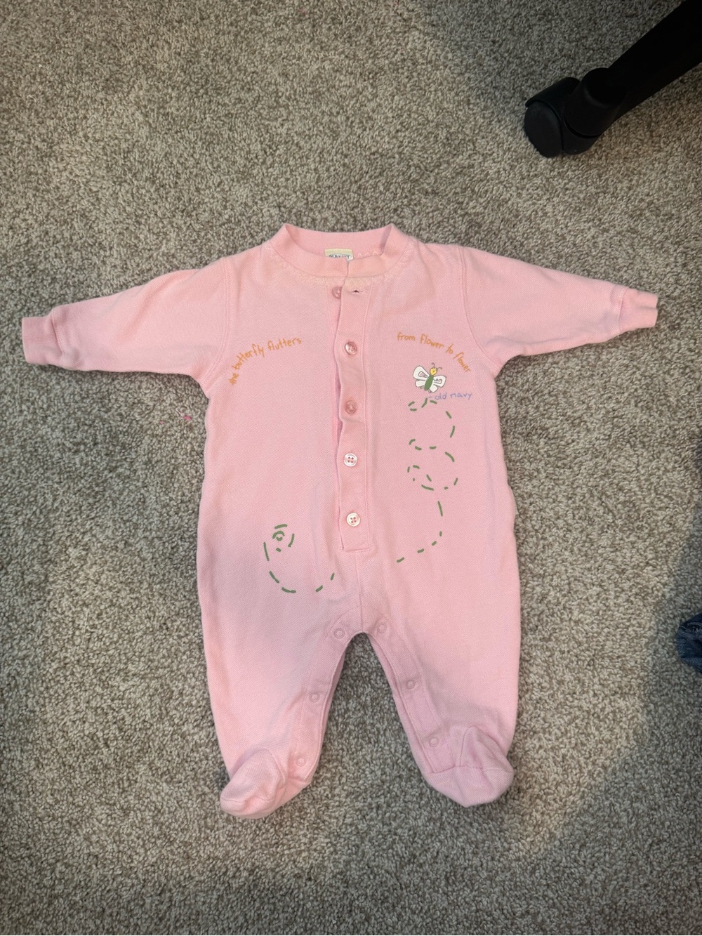 VINTAGE Old Navy Pink Footed One-Piece Romper with Butterfly 100% cotton